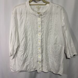 J.Jill 100% Linen Button Front Blouse 2X White Embroidered Beachy Coastal
